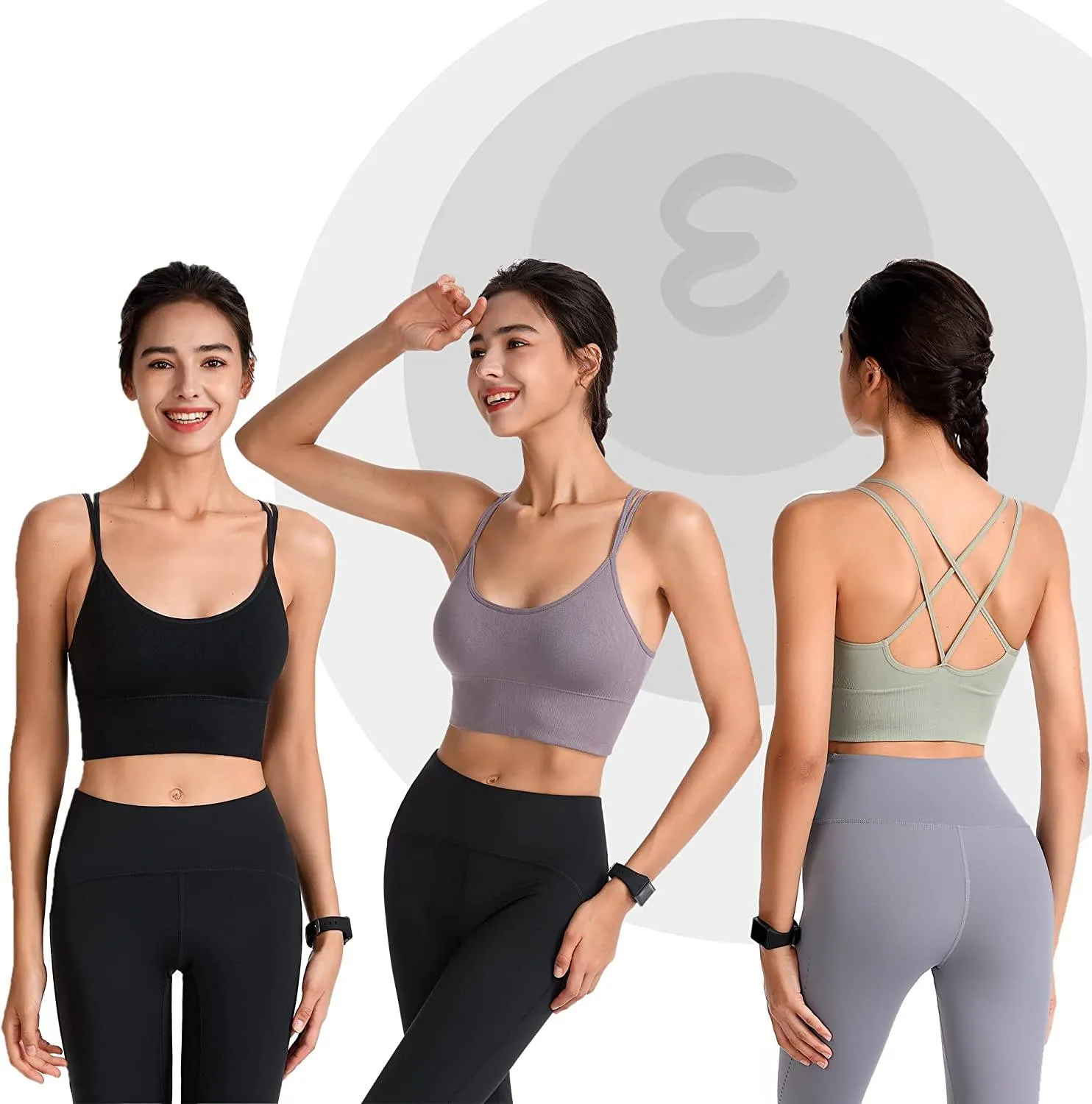 3-Pack: Women's Padded Spaghetti Strap Crisscross Bra