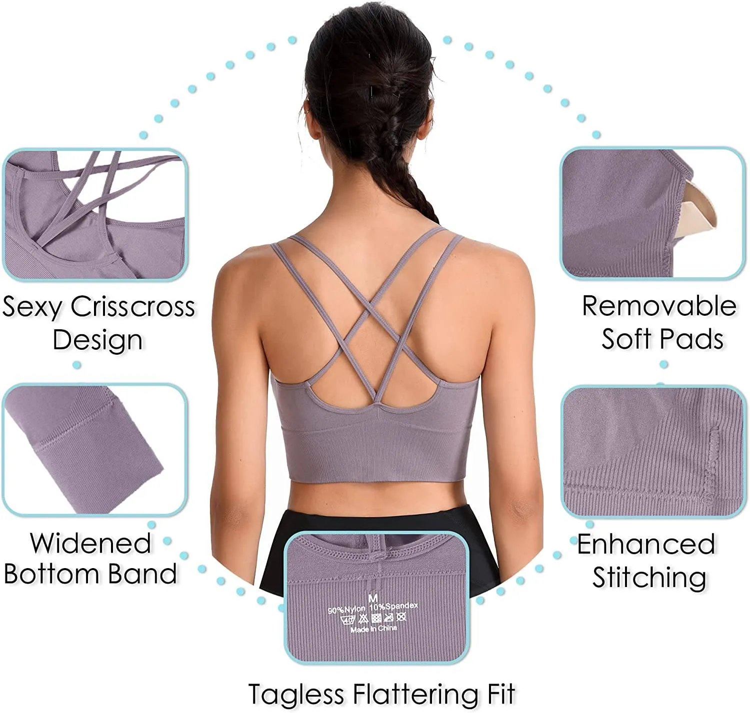 3-Pack: Women's Padded Spaghetti Strap Crisscross Bra