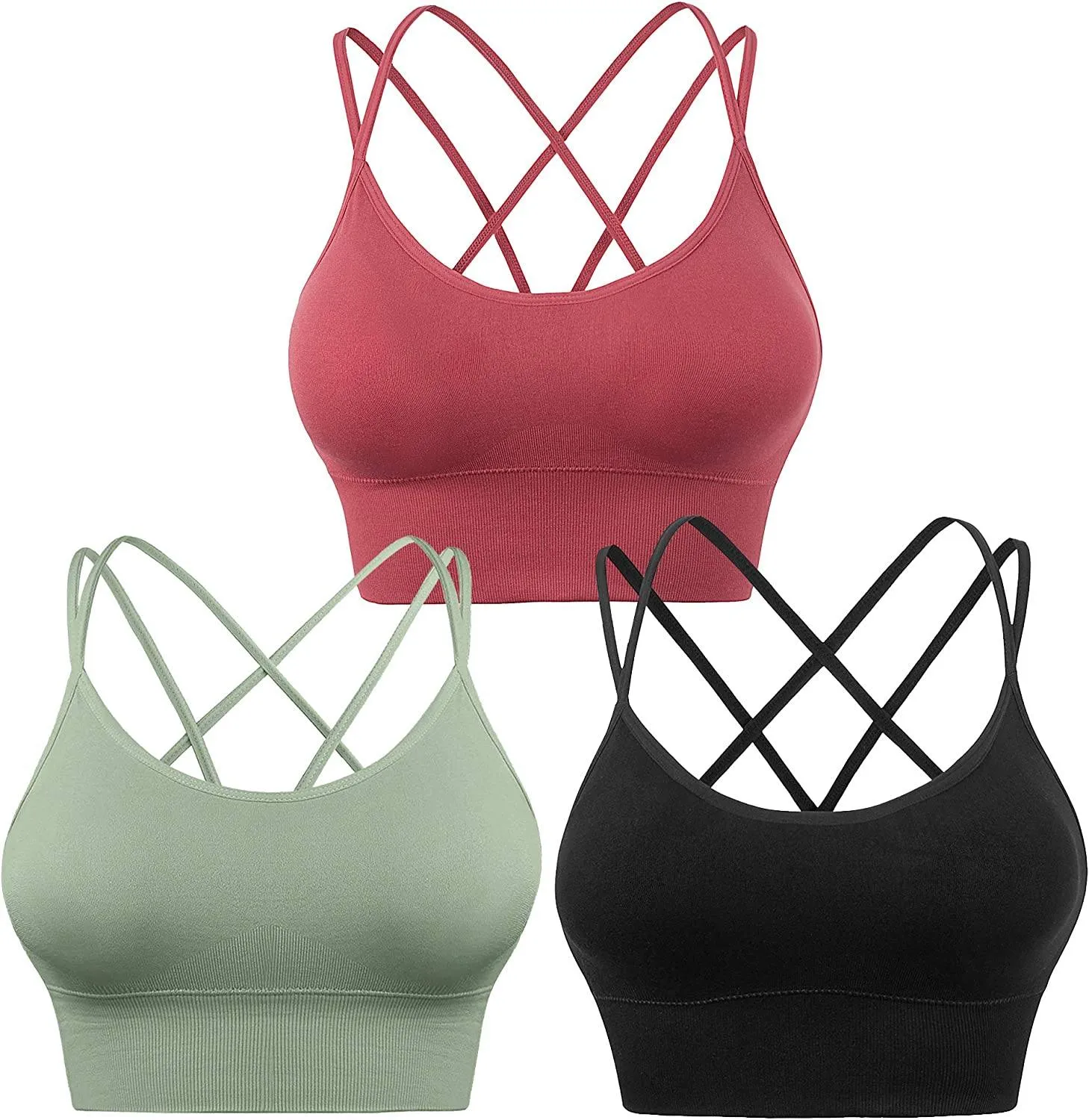 3-Pack: Women's Padded Spaghetti Strap Crisscross Bra