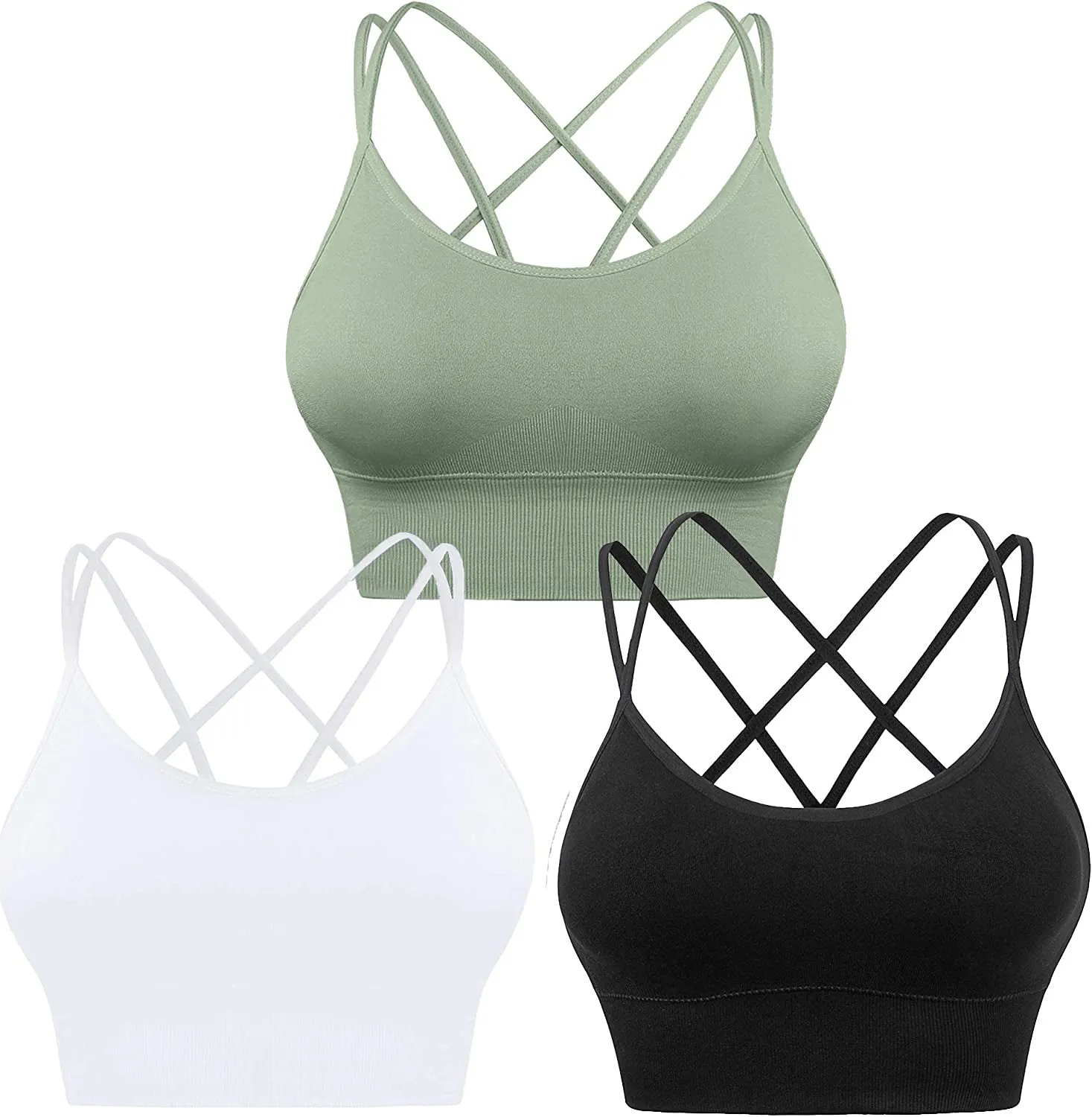3-Pack: Women's Padded Spaghetti Strap Crisscross Bra