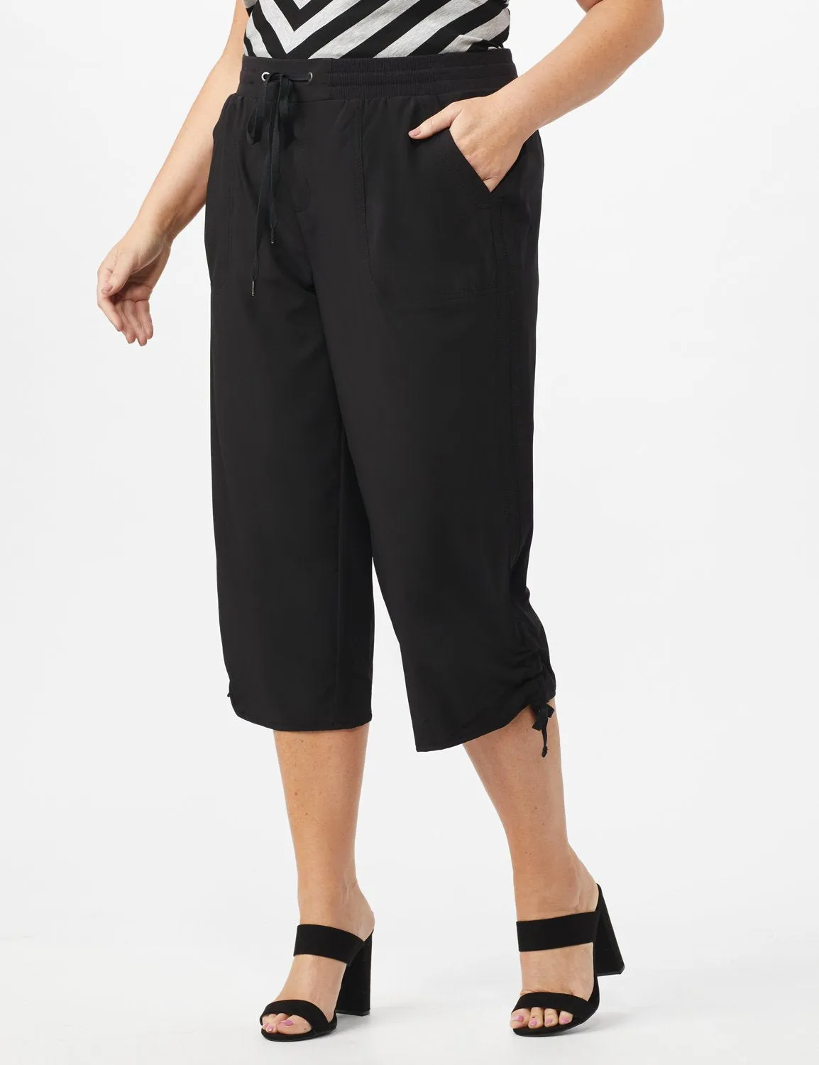 Active Capri Pull On Pants with Ruched Hem