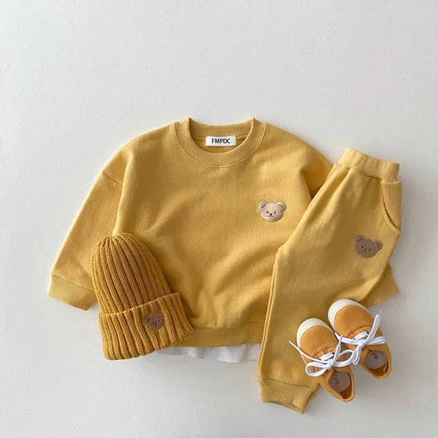 Baby Boys /Girls Fall Clothes Sets Baby Set Kids Sports Bear Sweatshirt Pants 2Pcs Suits Outfits