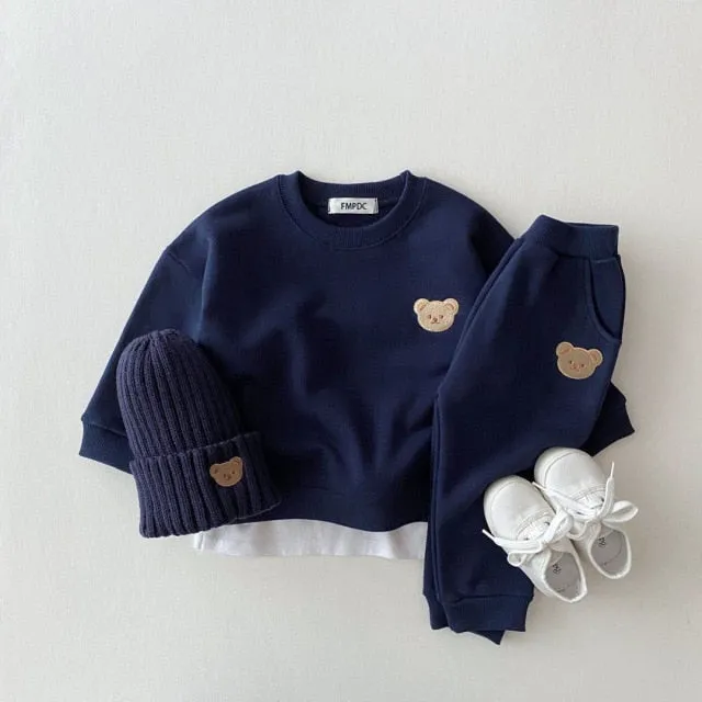 Baby Boys /Girls Fall Clothes Sets Baby Set Kids Sports Bear Sweatshirt Pants 2Pcs Suits Outfits