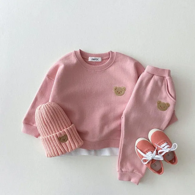 Baby Boys /Girls Fall Clothes Sets Baby Set Kids Sports Bear Sweatshirt Pants 2Pcs Suits Outfits