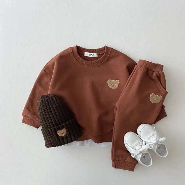 Baby Boys /Girls Fall Clothes Sets Baby Set Kids Sports Bear Sweatshirt Pants 2Pcs Suits Outfits