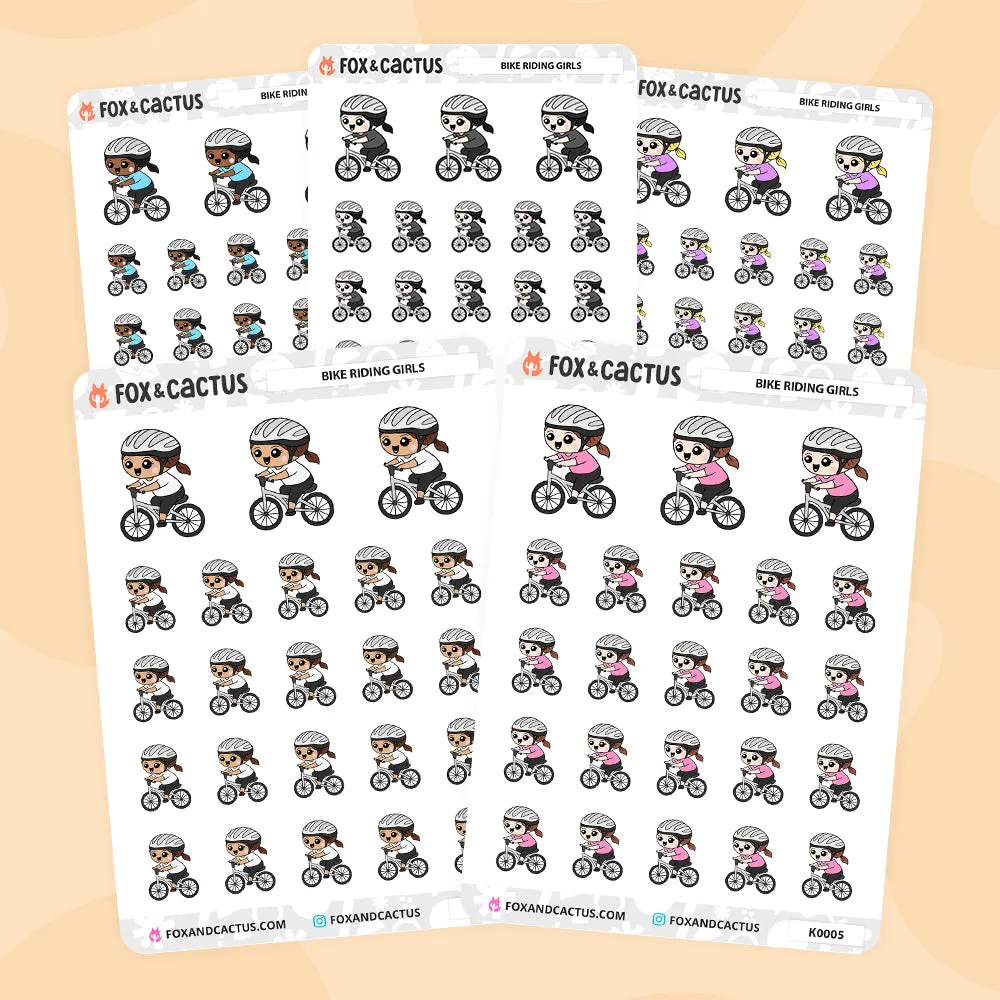 Bike Riding Kawaii Girl Stickers