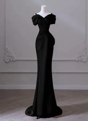 Black Off Shoulder Straps Mermaid Long Prom Dress Evening Gown, DP3607