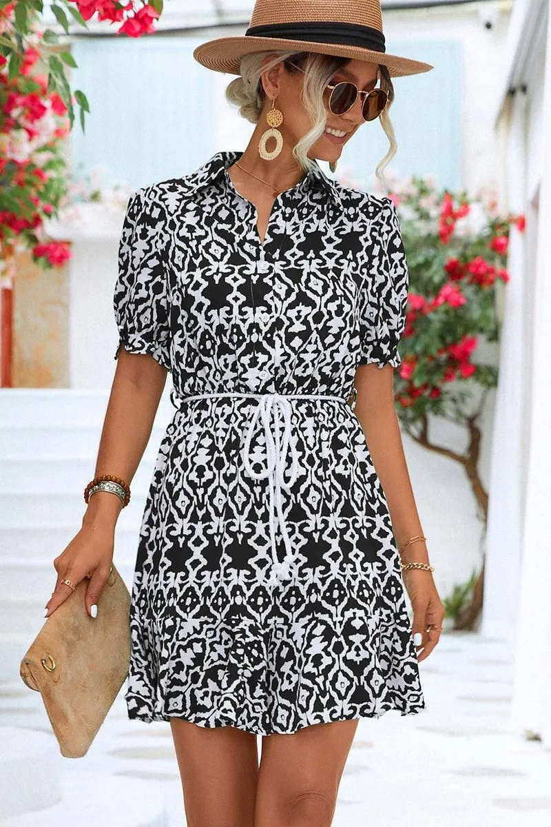 BUTTON NECK COLLARED WOMEN DRESS