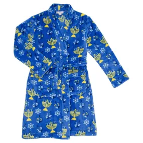 Candy Pink Fleece Robe in Chanukah Pattern