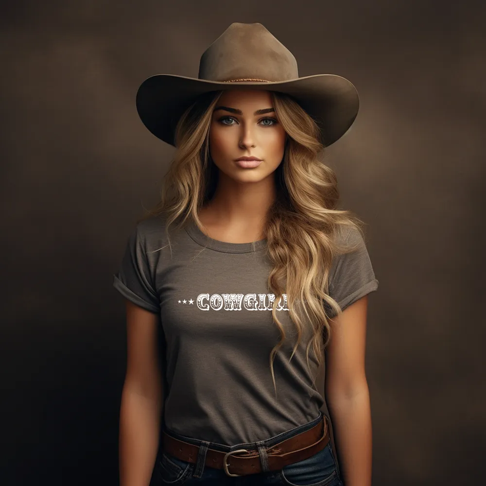 Cowgirl with Sheriff Stars Graphic Tee Shirt - Bourbon Cowgirl