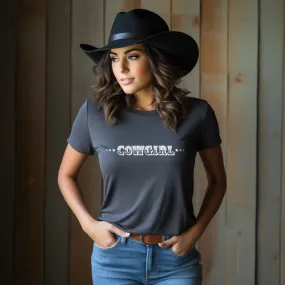 Cowgirl with Sheriff Stars Graphic Tee Shirt - Bourbon Cowgirl