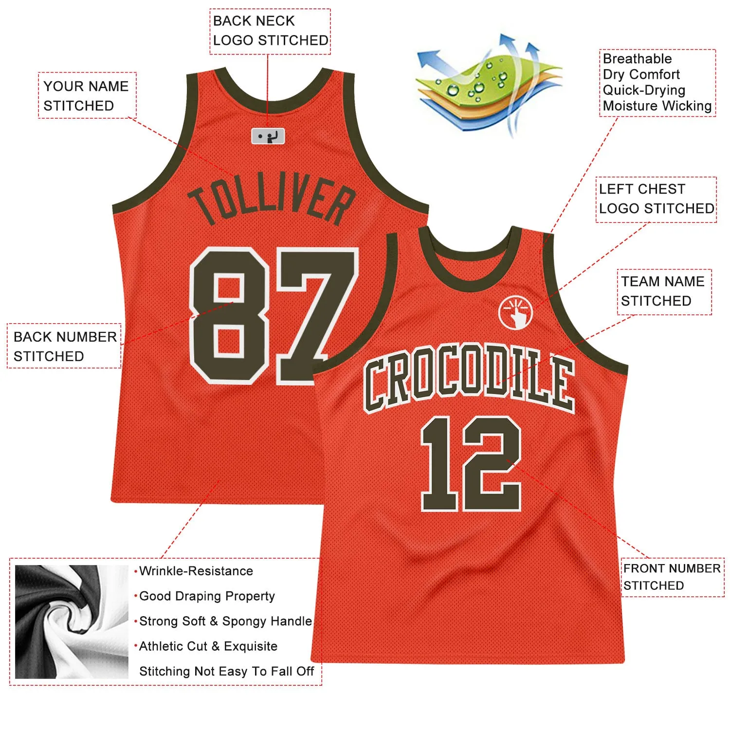 Custom Orange Olive-White Authentic Throwback Basketball Jersey