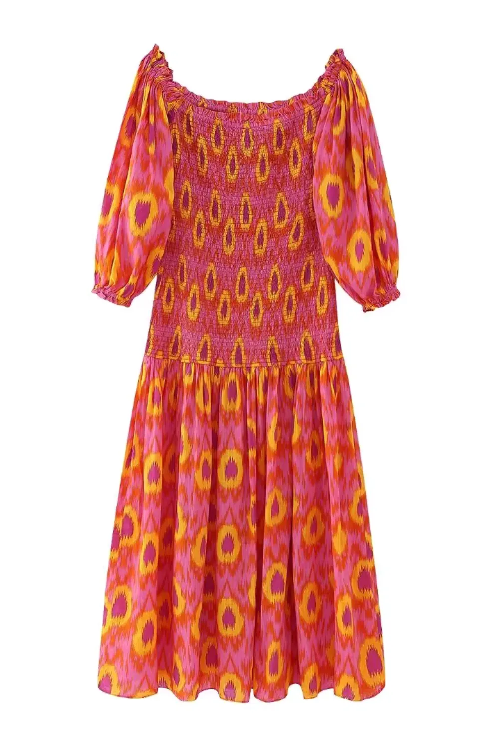 'Daisy' Smocked Printed Midi Dress