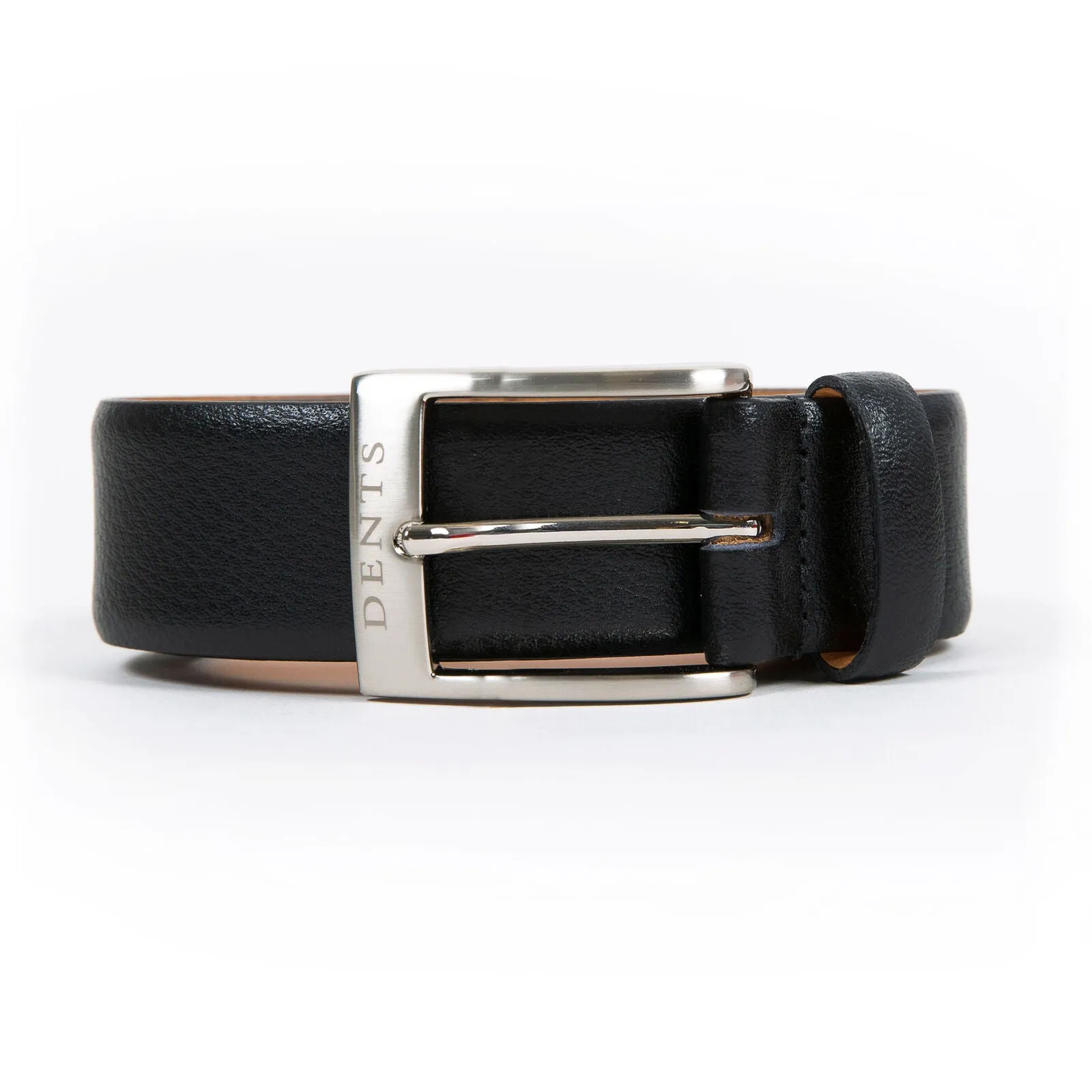 Dents Men’s Heritage Lined Matt Full-Grain Leather Belt with Satin Nickel Buckle in Black