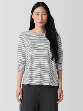 Eileen Fisher Striped Organic Linen Jersey Long-Sleeve Tee in White/Black