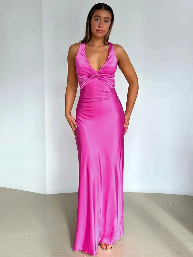 Elegant Gowns Evening Dresses Halter Pink V Neck Long Prom Dress Formal Party Dress Sexy