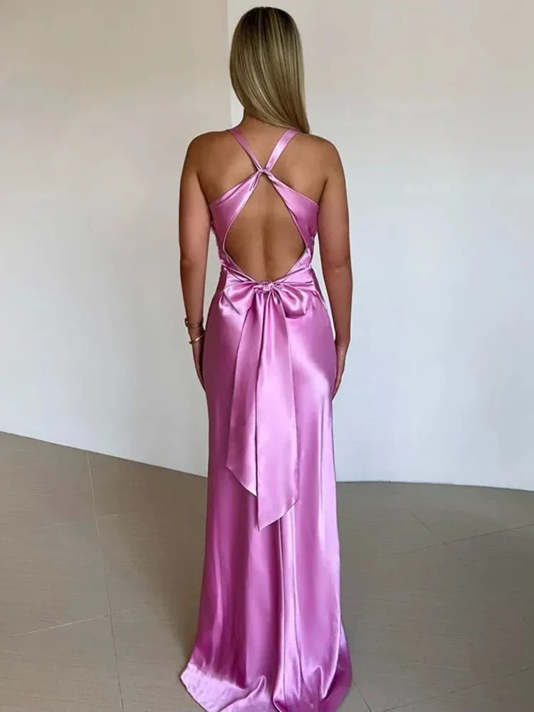 Elegant Gowns Evening Dresses Halter Pink V Neck Long Prom Dress Formal Party Dress Sexy