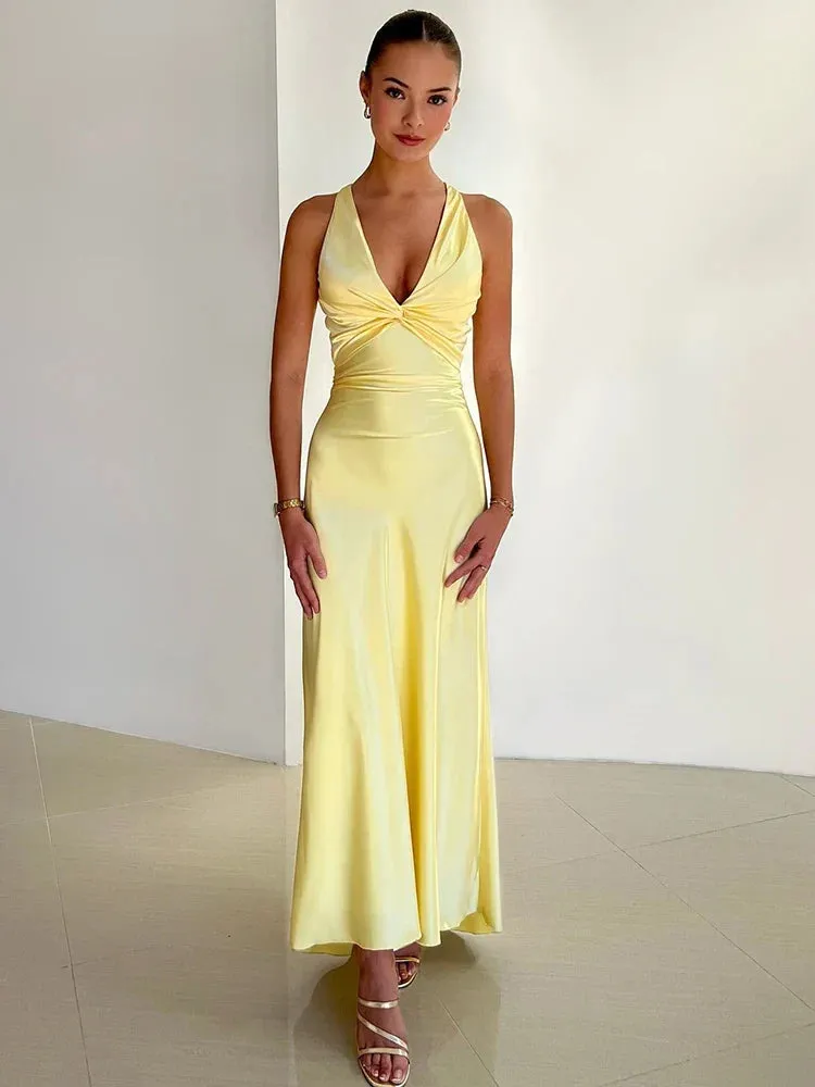 Elegant Gowns Evening Dresses Halter Pink V Neck Long Prom Dress Formal Party Dress Sexy