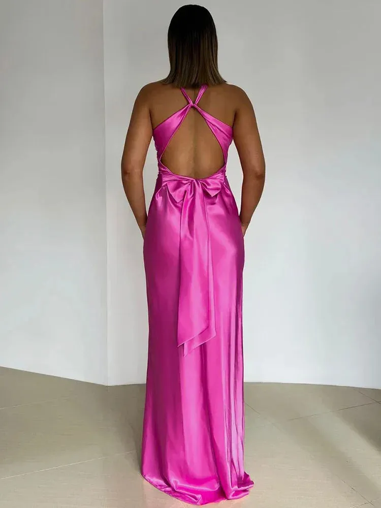 Elegant Gowns Evening Dresses Halter Pink V Neck Long Prom Dress Formal Party Dress Sexy
