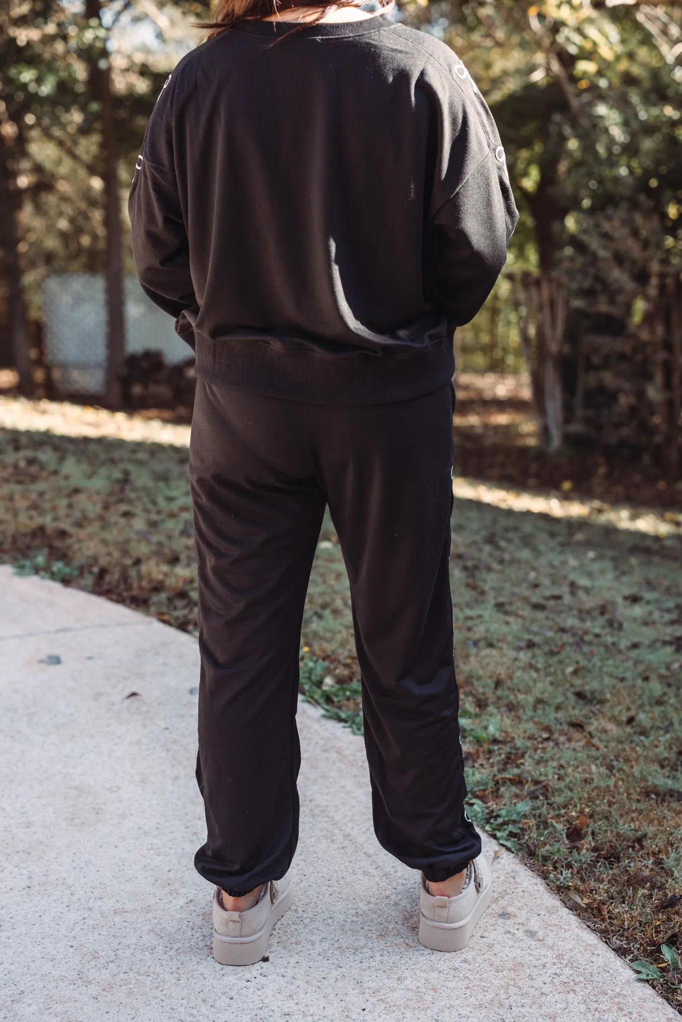Embroidered Bows Black Knit Joggers