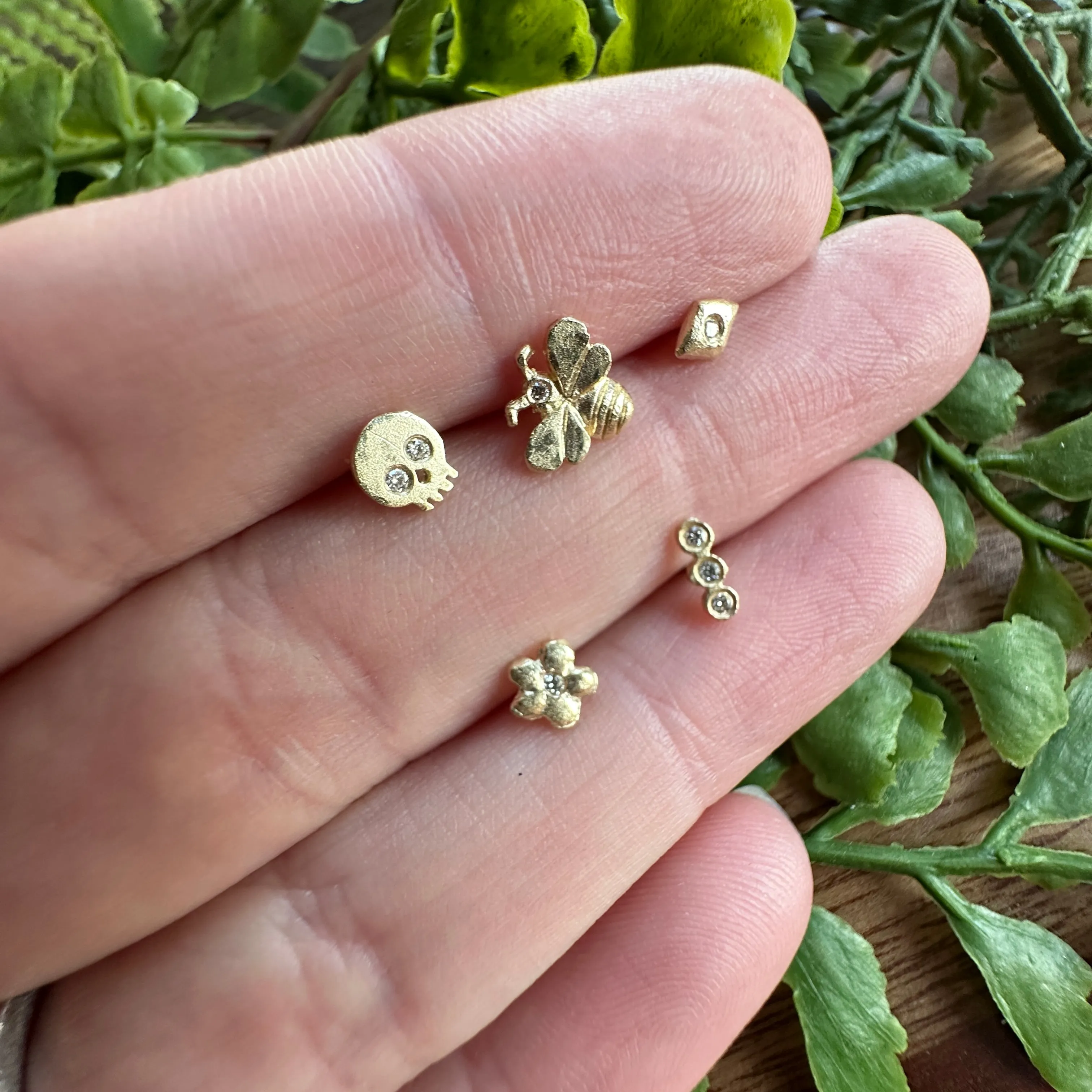 Flower with Diamond Post Earring