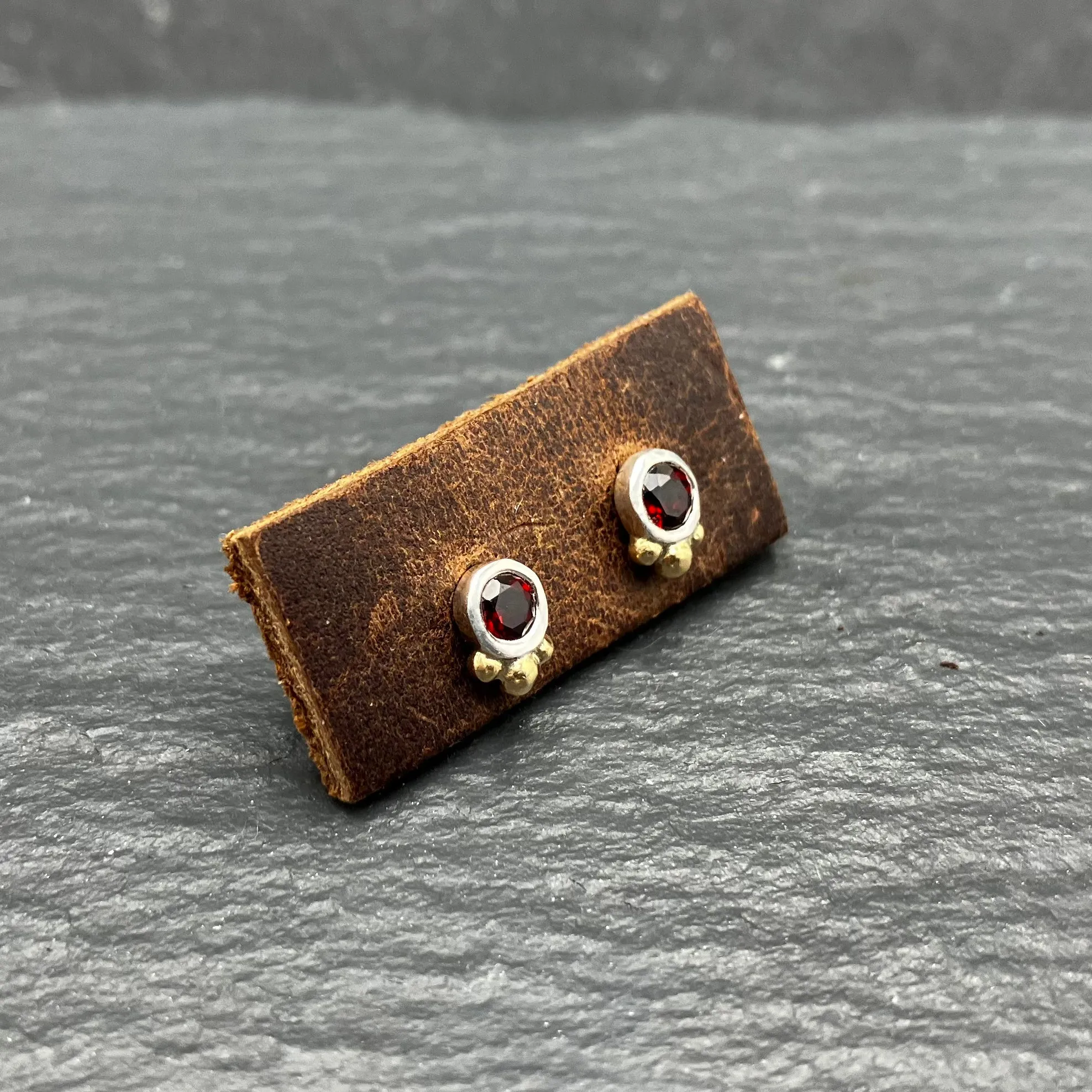 Garnet Studs in 14K Yellow Gold and Sterling Silver