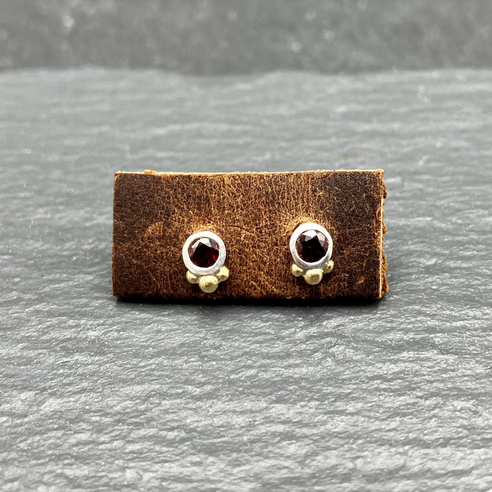Garnet Studs in 14K Yellow Gold and Sterling Silver
