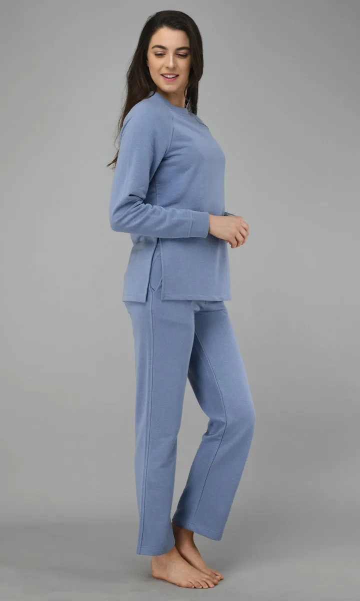 Ice-Blue Fleece Long Pullover Set