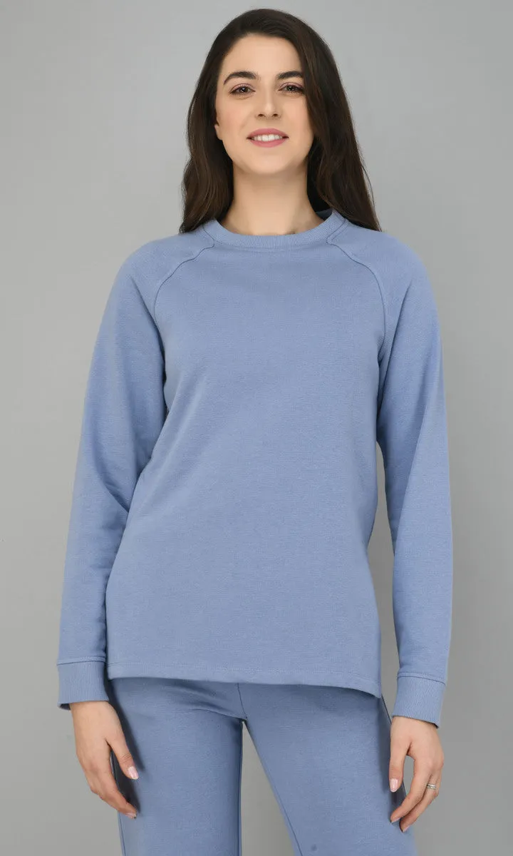Ice-Blue Fleece Long Pullover Set