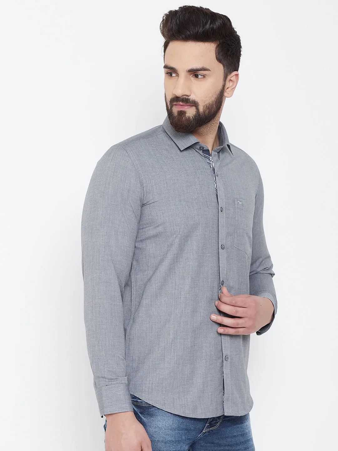JUMP USA Men Grey Slim Fit Shirts