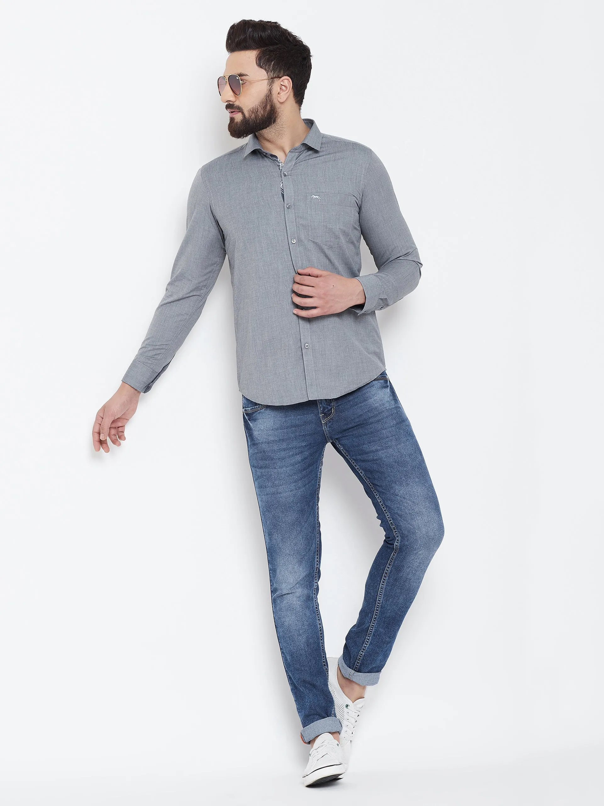 JUMP USA Men Grey Slim Fit Shirts