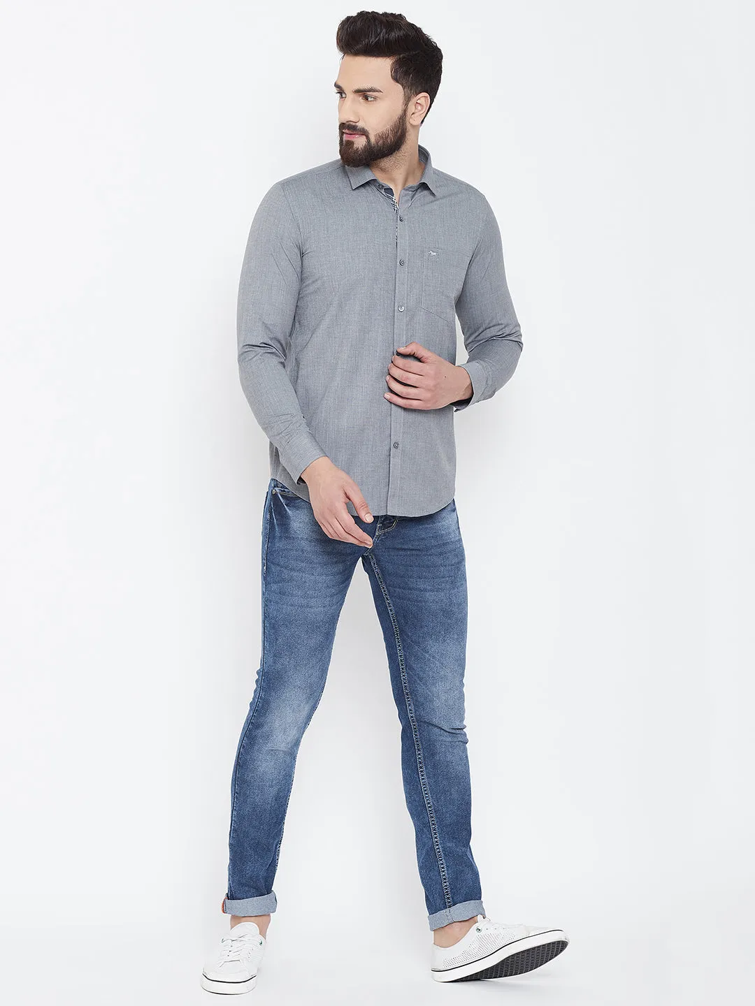 JUMP USA Men Grey Slim Fit Shirts