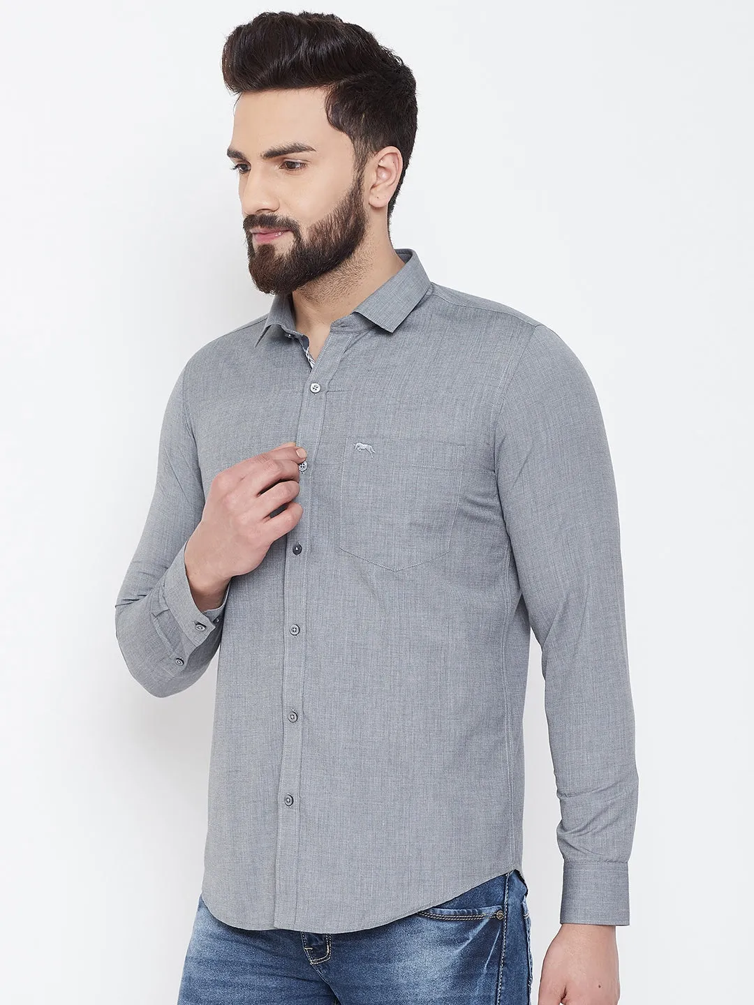 JUMP USA Men Grey Slim Fit Shirts