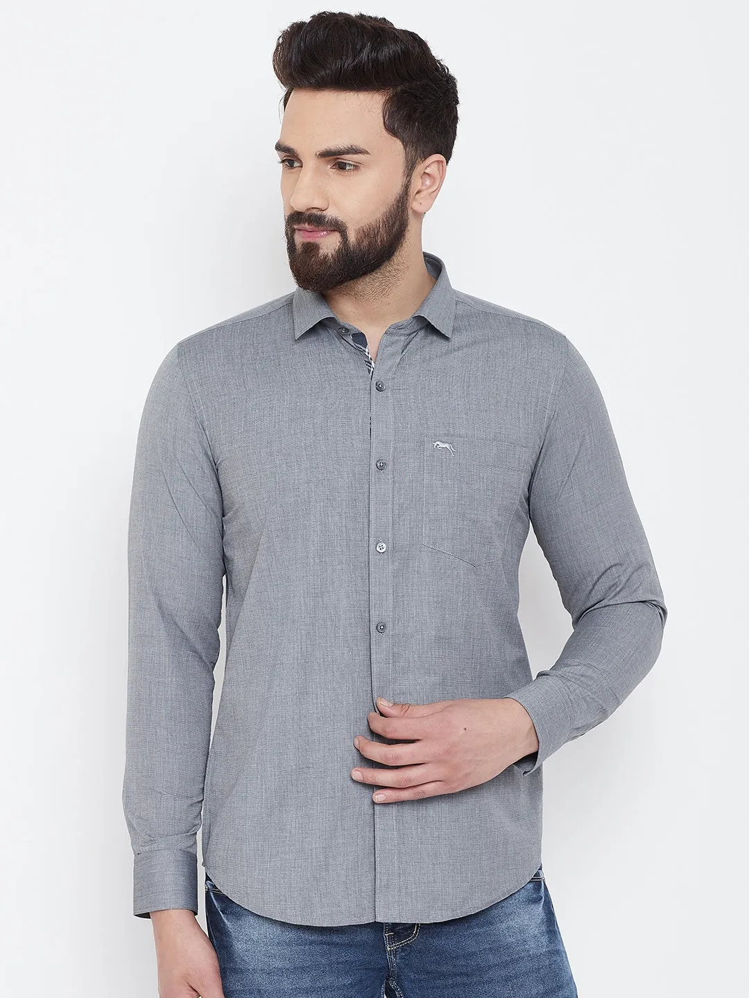 JUMP USA Men Grey Slim Fit Shirts