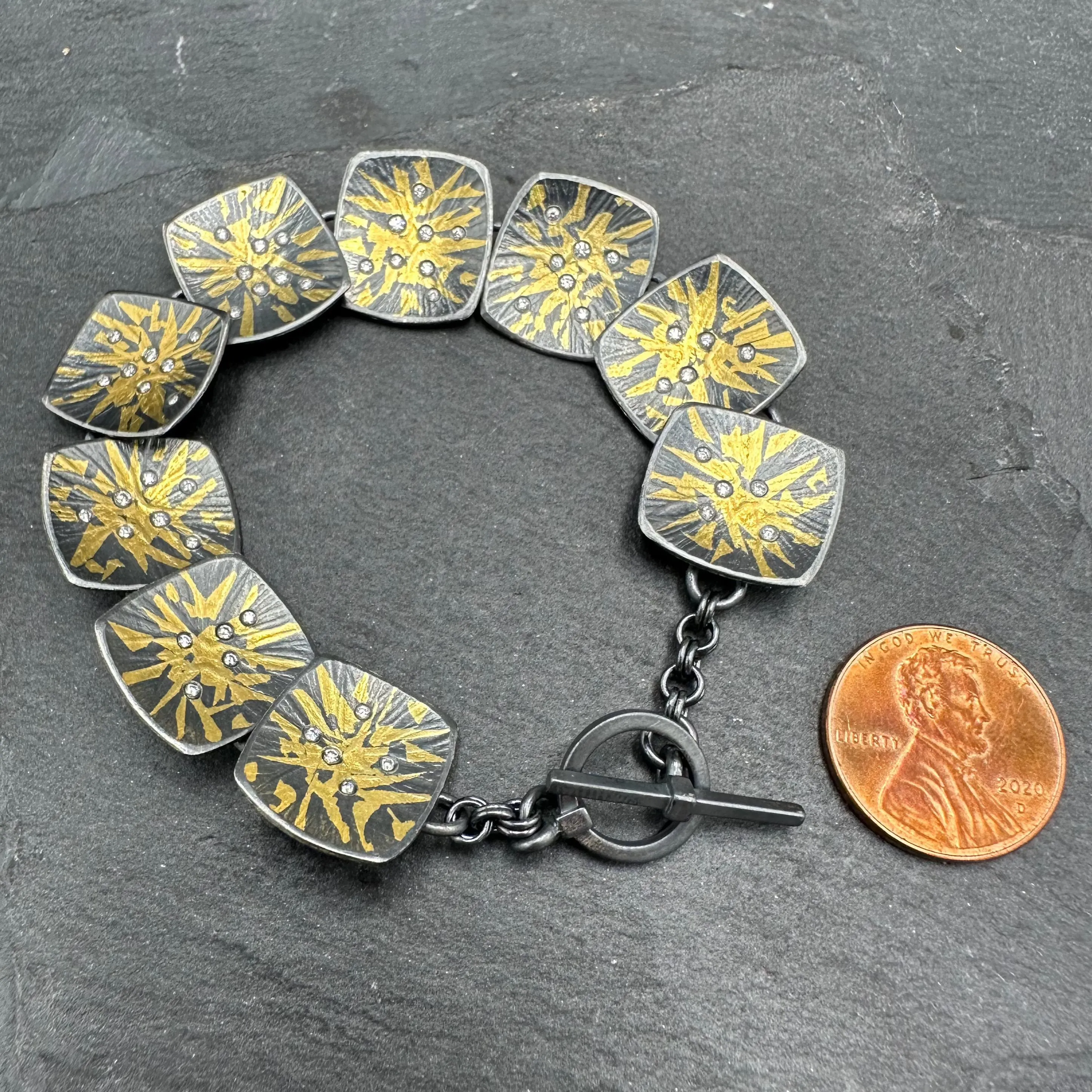 Keum Boo Cushion Bracelet with Diamonds