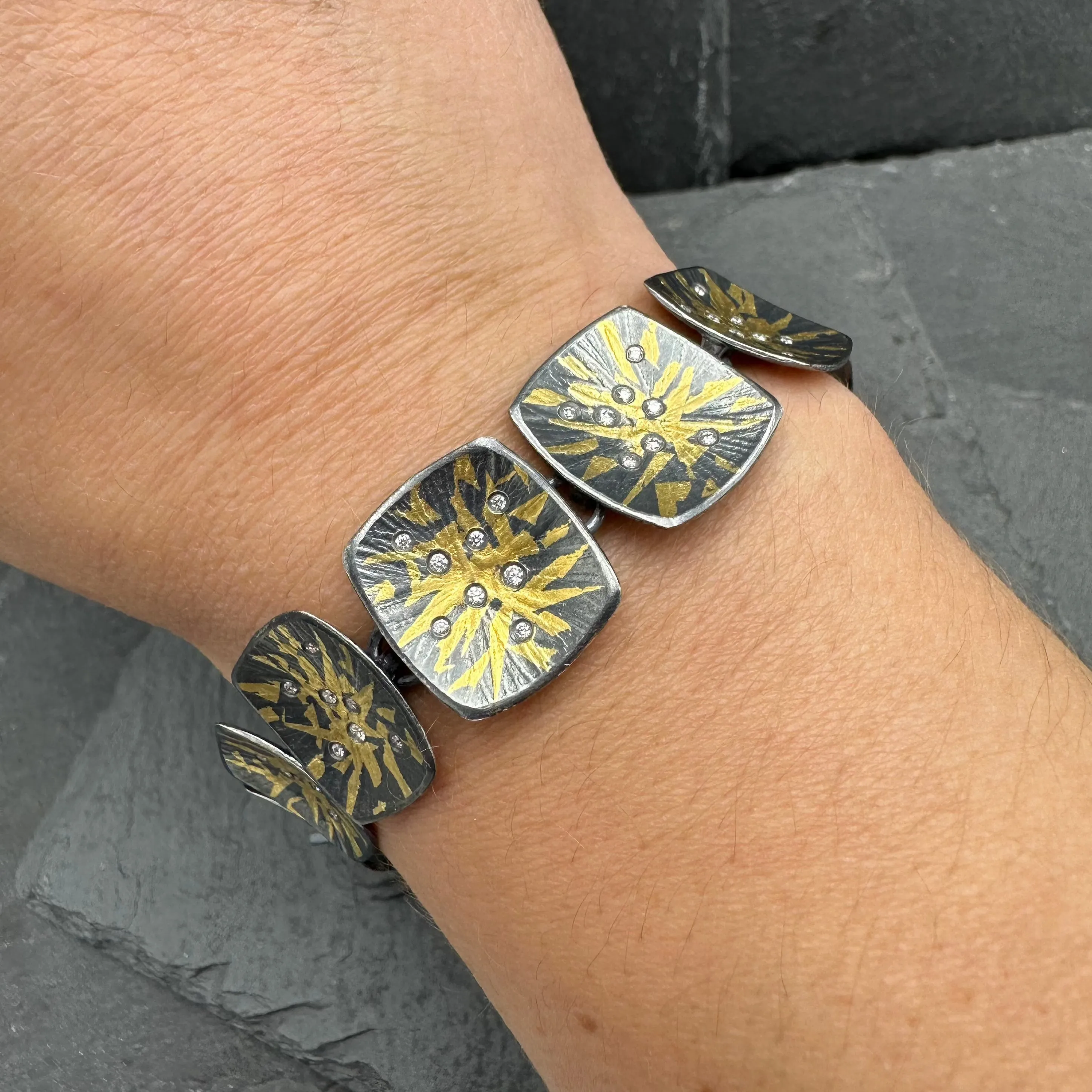 Keum Boo Cushion Bracelet with Diamonds