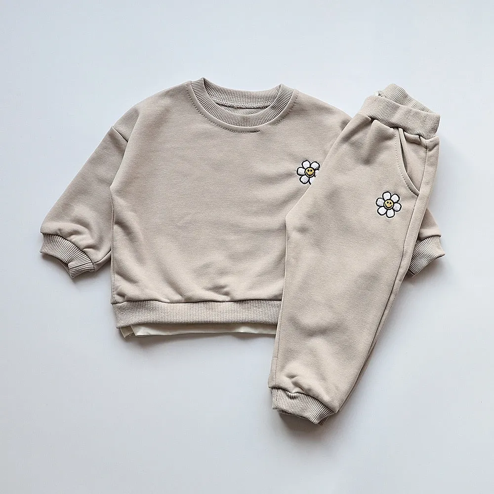 MILANCEL Baby Clothing Set Flower Embroidery Toddler Girls Hoodie Suit Boys Clothes Set Toddler Sports Wear