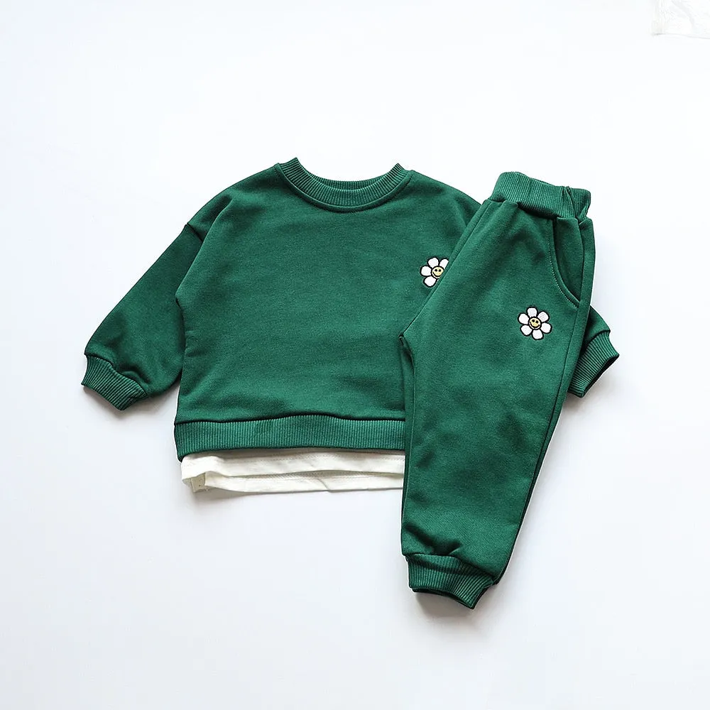 MILANCEL Baby Clothing Set Flower Embroidery Toddler Girls Hoodie Suit Boys Clothes Set Toddler Sports Wear