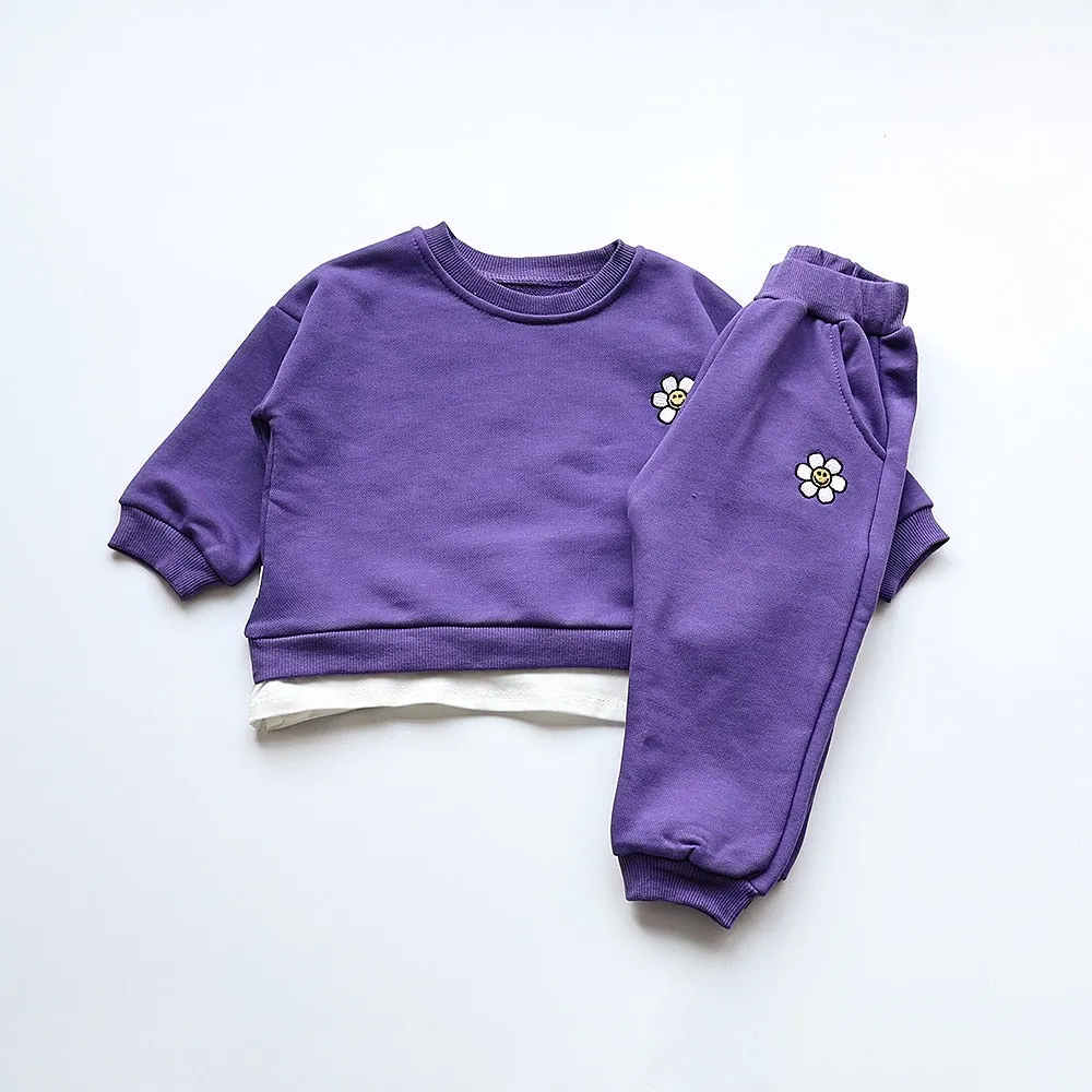 MILANCEL Baby Clothing Set Flower Embroidery Toddler Girls Hoodie Suit Boys Clothes Set Toddler Sports Wear