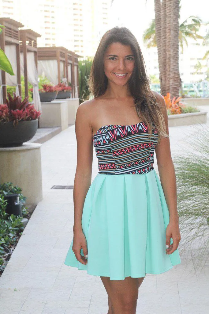 Mint Short Dress With Printed Top
