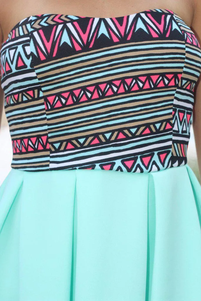 Mint Short Dress With Printed Top