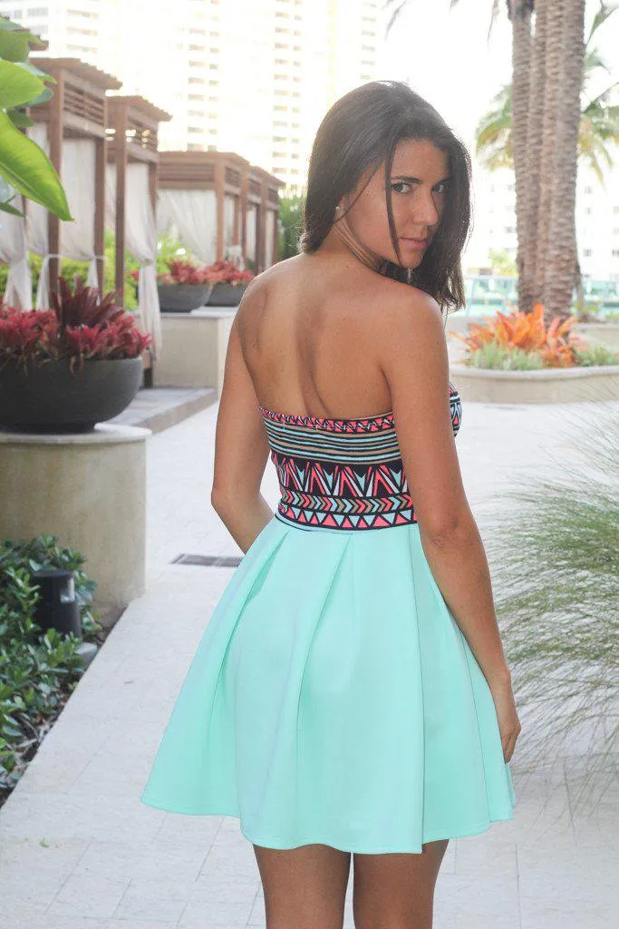 Mint Short Dress With Printed Top