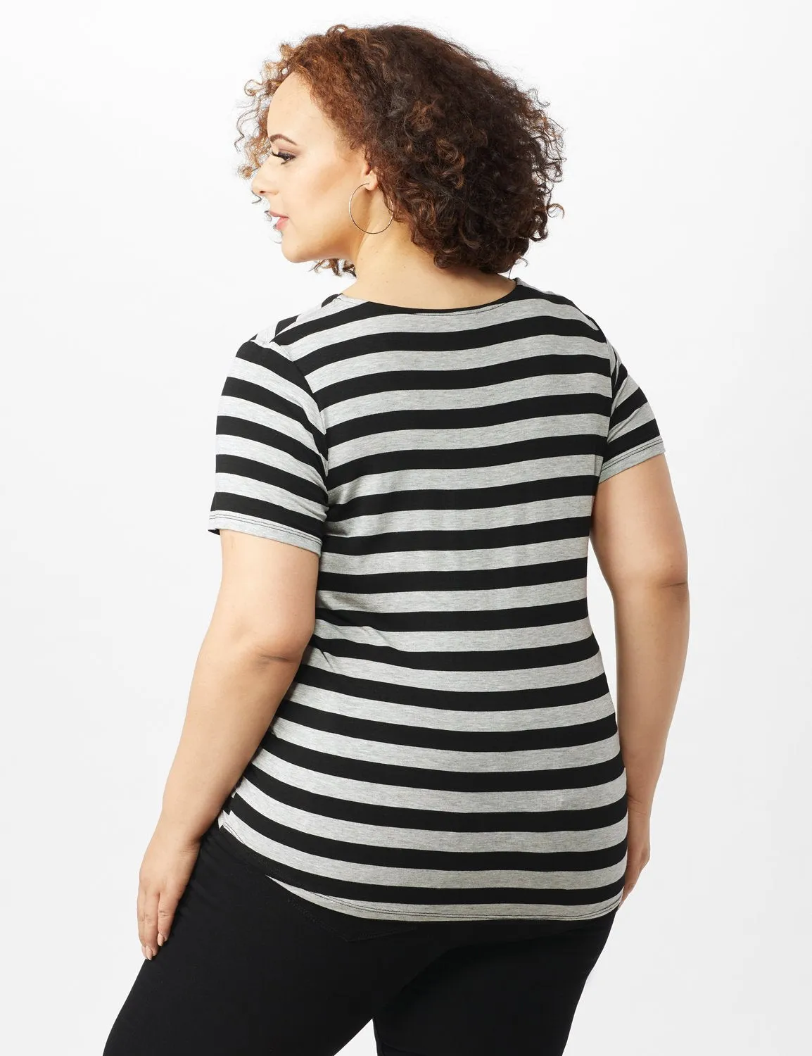 Mitered Stripe Tie Front Knit Top