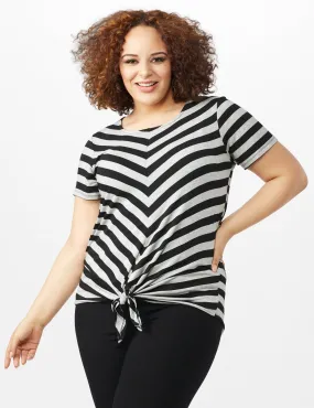 Mitered Stripe Tie Front Knit Top