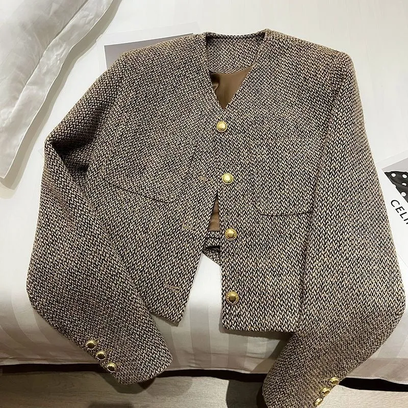 Pre Order:  Gold Buttons Wool Short Blazer