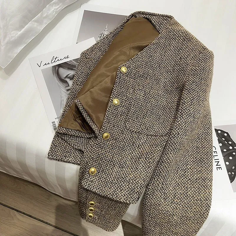 Pre Order:  Gold Buttons Wool Short Blazer