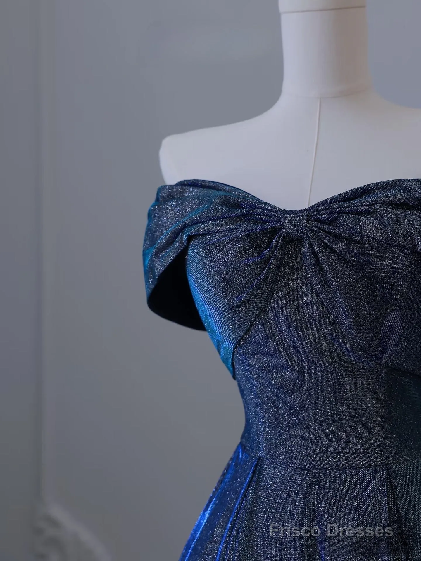 Pretty A Line Off The Shoulder Blue Sequin Long Prom Dresses Evening Gowns
