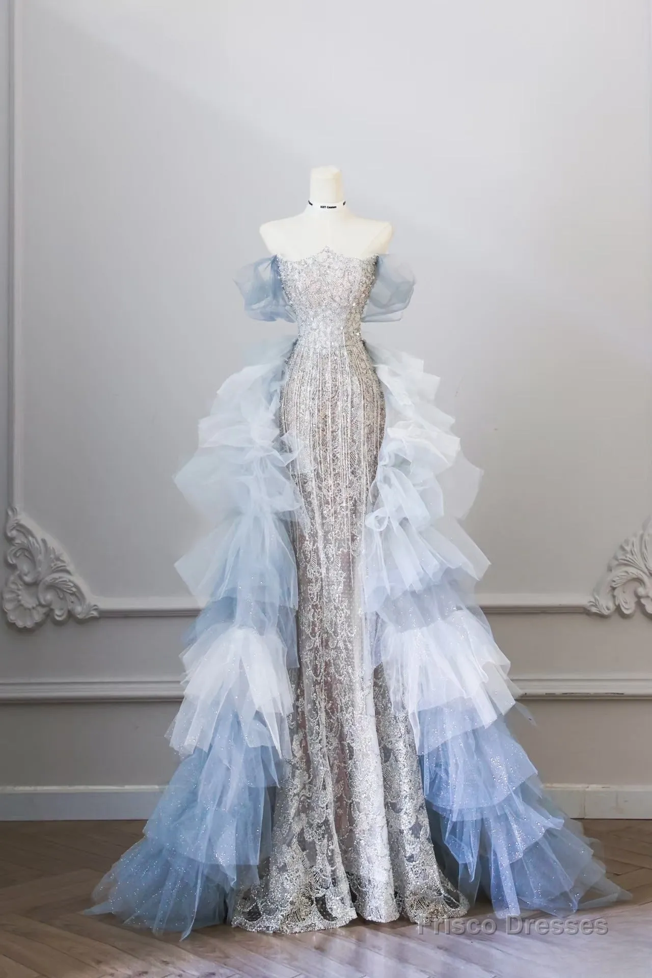 Pretty Mermaid Off The Shoulder Sequin Blue Long Prom Dresses Evening Gowns