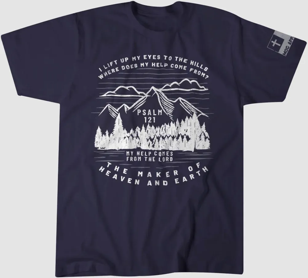 Psalm 121 Maker of Heaven and Earth Tee in Navy by Never Lose Hope Designs