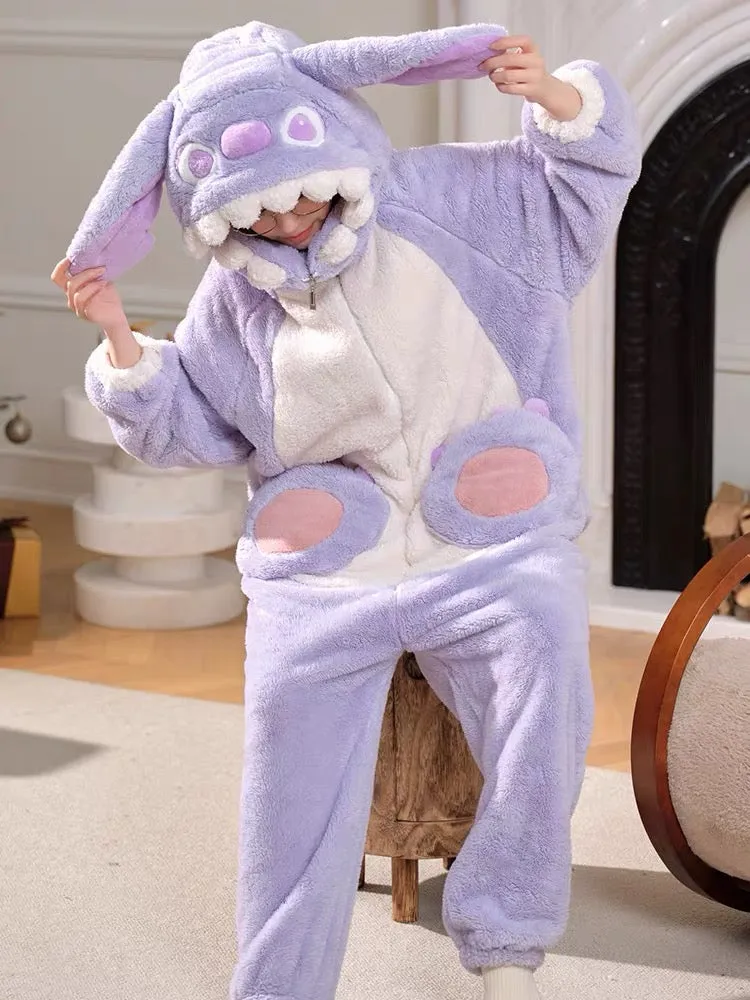 Purple Monster Cozy Winter Fleece One-Piece Pajama